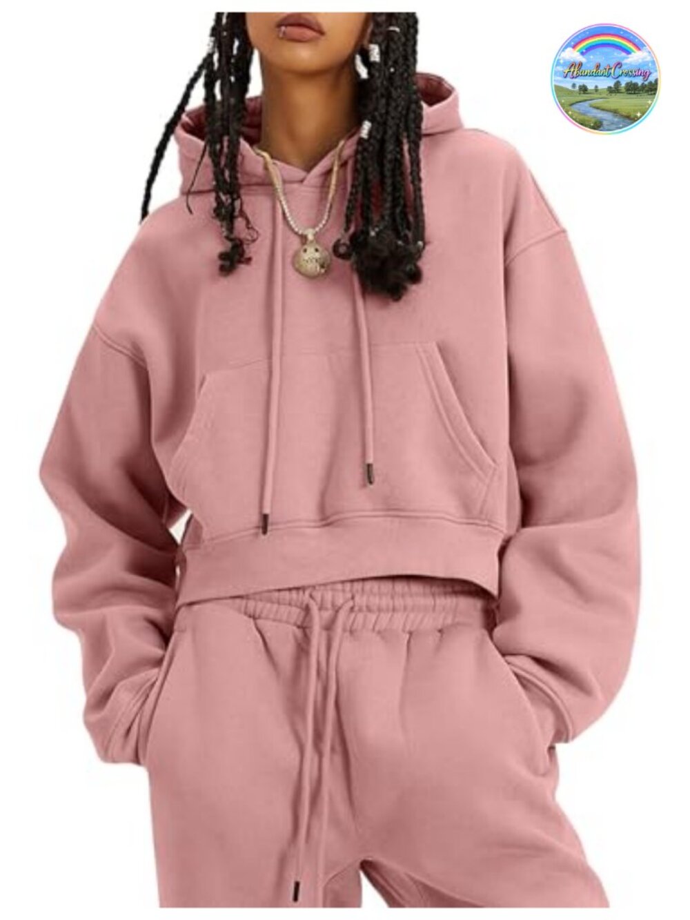Women's Fleece 2 Piece Tracksuit Set Hoodie Crop Top Jogger Pullover
